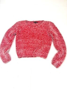Ellie & Kate Fuzzy Crewneck Sweater - Red & White Mix